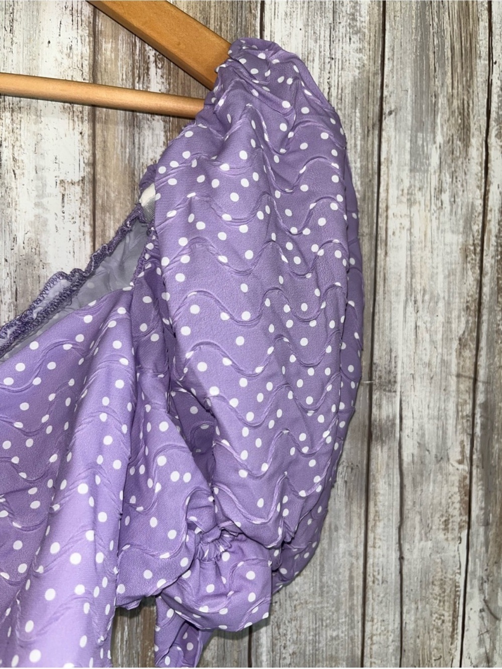 For Love & Lemons Chelsea Crop Top Purple Polka Dot Puff Sleeve NWT M - Picture 4 of 7